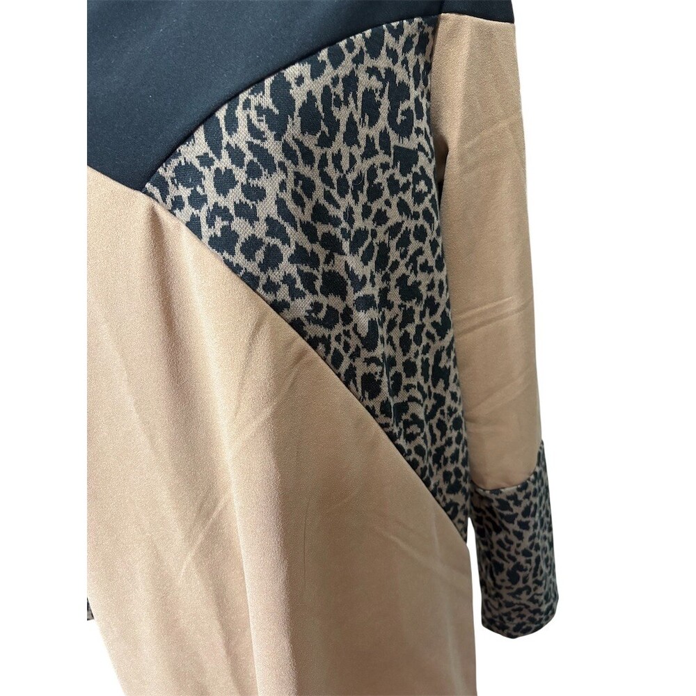 Emery Rose Dress Womens M Tan/Black Colorblock Leopard Shift Knee Long - Picture 3 of 10